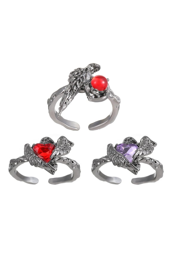 Unique Alloy Rings With Red Stones Accent Fashionable Thorn And Crow Rings Ornament For Women And Styles Enthusiasts