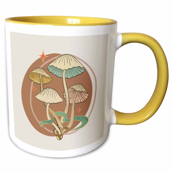3drose, Unique and Creative Image of a Mushroom, 15oz Two-tone Yellow Mug