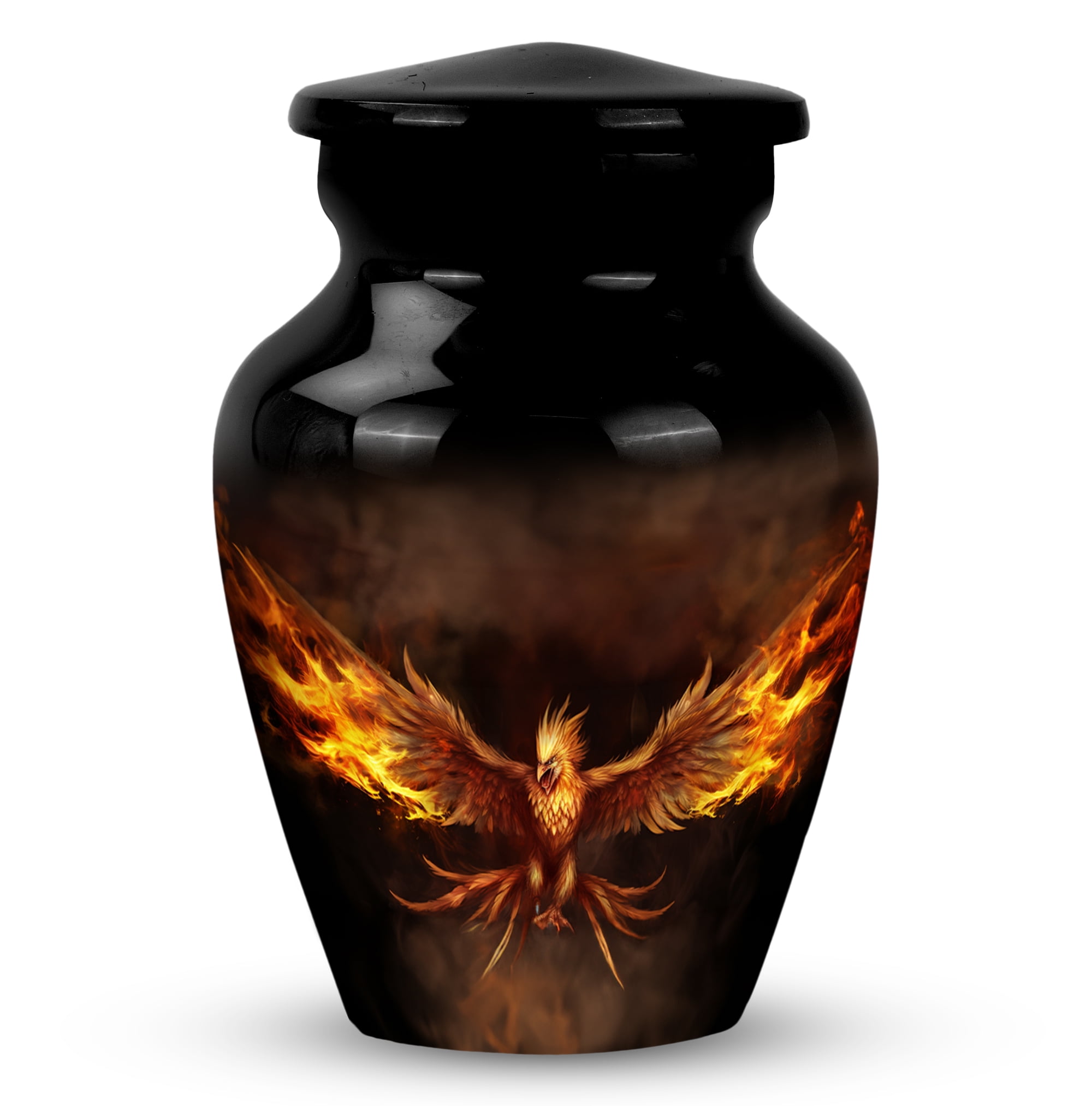 Unique Angry Phoenix Spreading Wings In Fire, Urn For Ashes Mom & Dad Mini Cremation Urn For