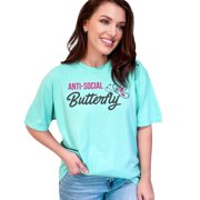 Unique Anti-Social Butterfly Graphic Art, Chalky Mint Comfort Colors T-Shirt, Large