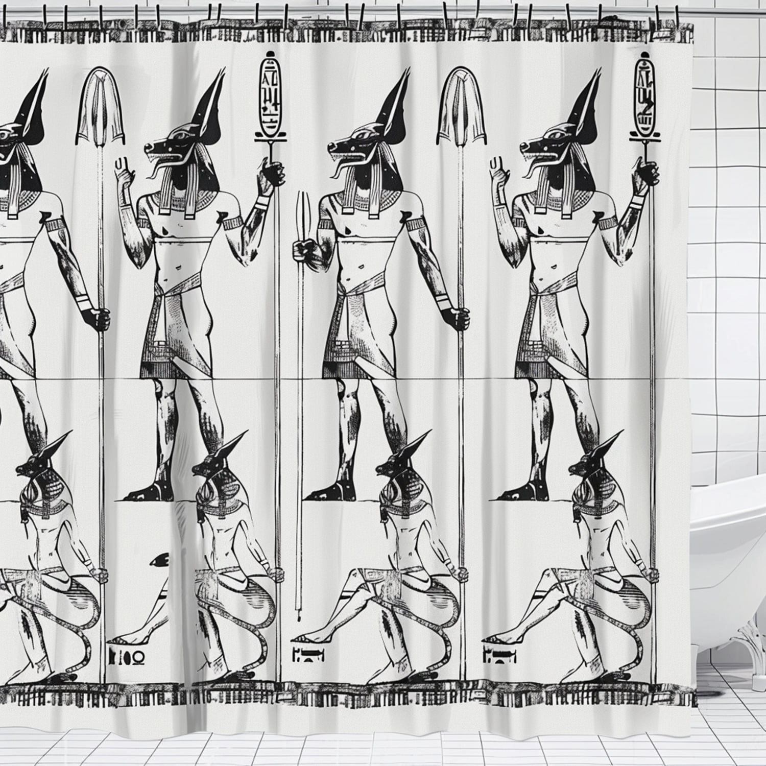 Unique Anubis Staff Patterned Shower Curtain Egyptian God Design in
