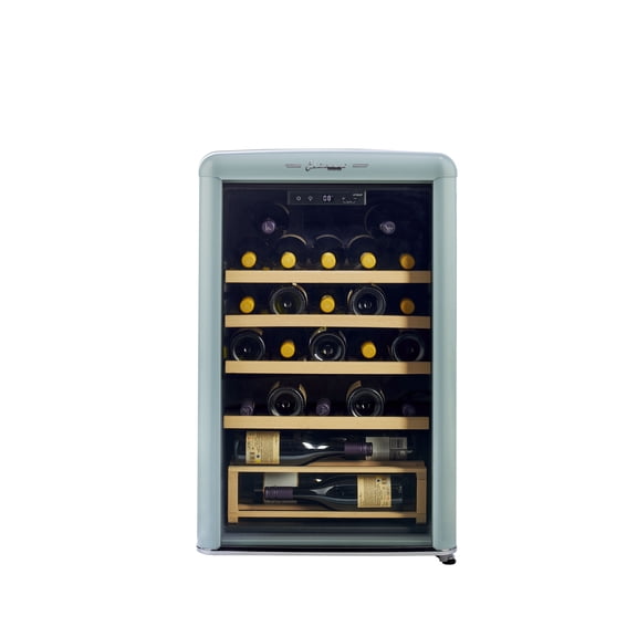 Unique Appliances Classic Retro 21" Freestanding 28-Bottle Wooden Rack Single Zone Wine Cooler in Ocean Mist Turquoise