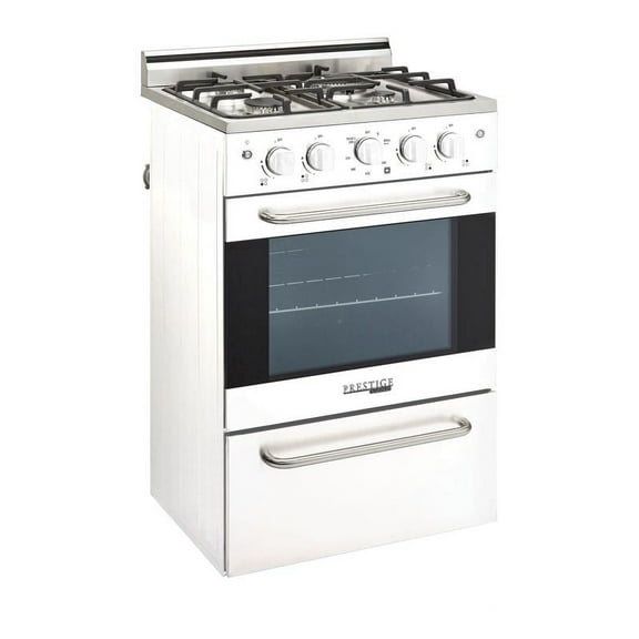 Prestige 20 in. 1.6 cu. ft. Gas Range with Convection Oven and Sealed Burners in Marshmallow White