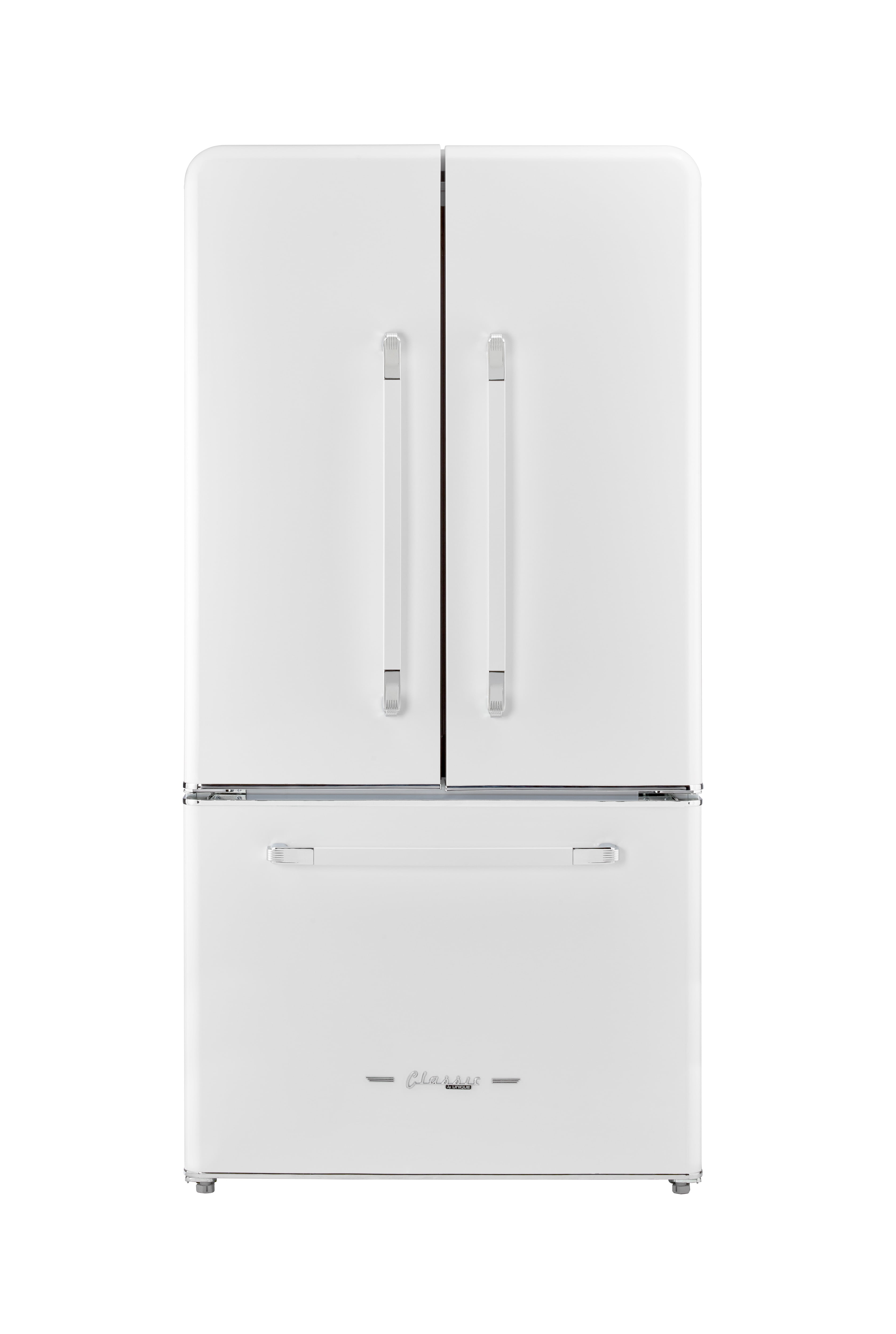 Marshmallow White Retro French Door Refrigerator with Ice Maker