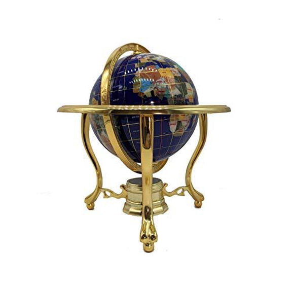 Unique Art 10-Inch Tall Table Top Blue Ocean Gemstone World Globe with Gold Tripod Stand