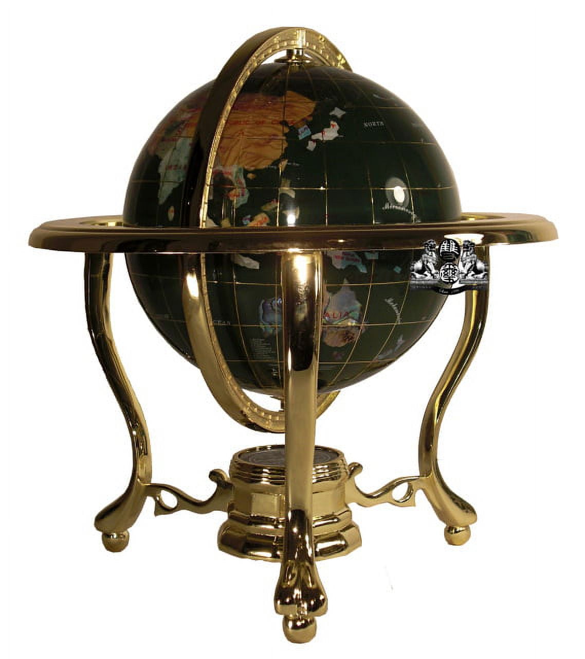 Malachite Green Gemstone World Globe with Gold Tripod Stand