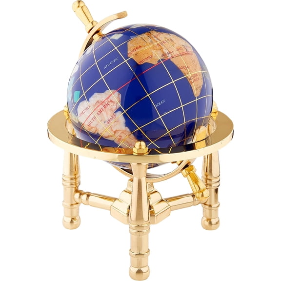 Unique Art 6-Inch by Blue Lapis Ocean Mini Table Top Gemstone World Globe with Gold Tripod