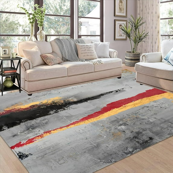 Unique Art Deco Abstract Texture Washable Area Rugs Black Grey Modern Contemporary Rugs For Living Room Bedroom Dining Room Carpet Stain Resistant Soft Laundry Room Bathroom Mat 3x5ft