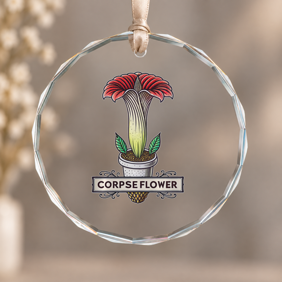 Unique Artistic Corpse Flower Tri Blend Ornament, Hanging Decor, Circle Glass Ornament