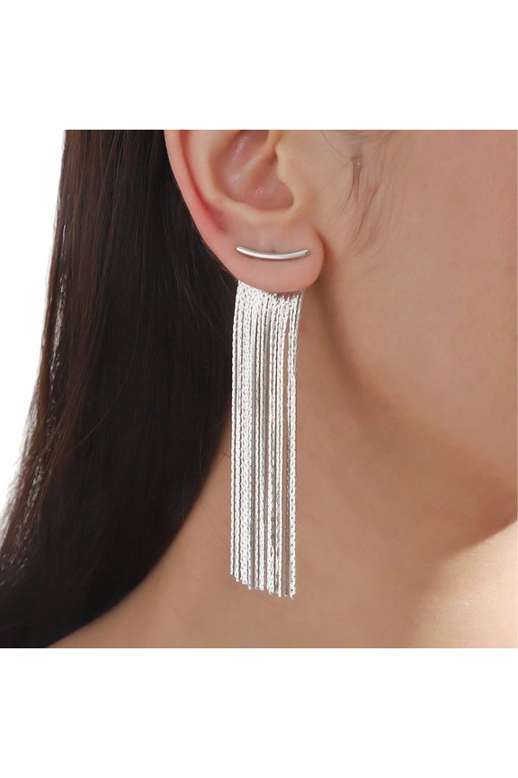 Unique Asymmetrical Slanted Earrings Adorned Long Tassels Accent Stylish Designs
