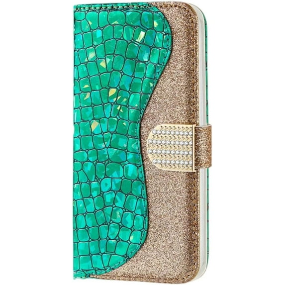 Unique Attractive Crocodile Pattern PU + TPU Phone case with Card Holder Wallet Stand for Samsung Galaxy S10 S9 S8 Plus E 4G 5G Bling Trendy Dropproof Bumper Cover(Green,S8 Plus)