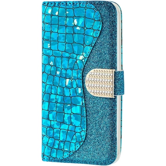 Unique Attractive Crocodile Pattern PU + TPU Phone case with Card Holder Wallet Stand for Samsung Galaxy S23 S22 S21 S20 Ultra Plus FE Bling Trendy Bumper Cover(Blue,S23)