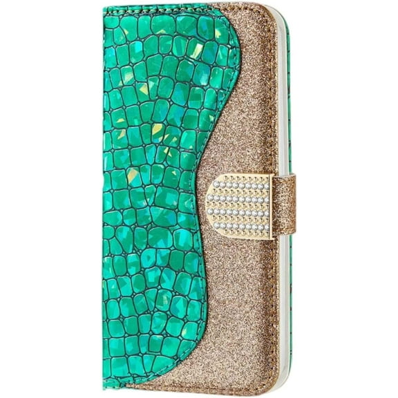 Unique Attractive Crocodile Pattern PU + TPU Phone case with Card Holder Wallet Stand for Samsung Galaxy S23 S22 S21 S20 Ultra Plus FE Bling Trendy Bumper Cover(Green,S21 Ultra)