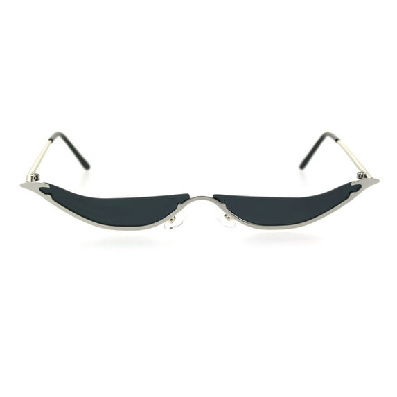 Unique Avant Garde Bottom Eyelash Hippie Pimp Metal Rim Sunglasses Silver Black