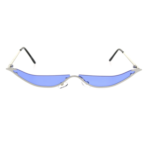 Unique Avant Garde Bottom Eyelash Hippie Pimp Metal Rim Sunglasses Silver Blue