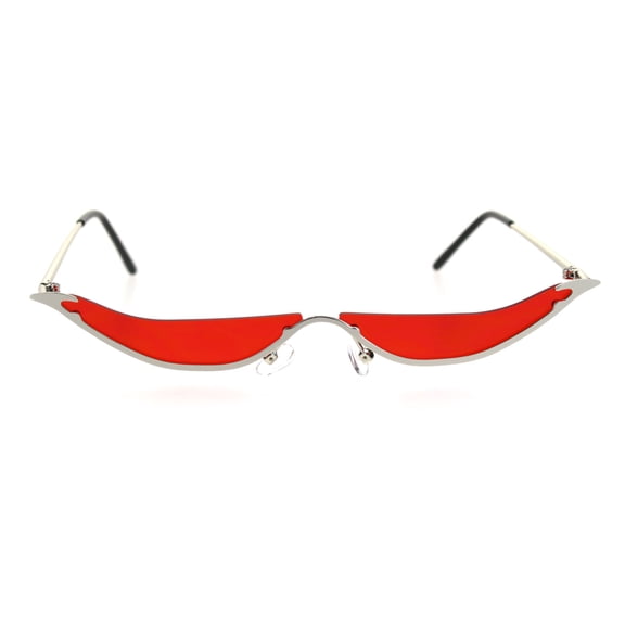 Unique Avant Garde Bottom Eyelash Hippie Pimp Metal Rim Sunglasses Silver Red