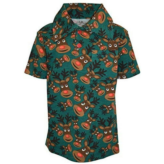 Unique Baby Boys Green Reindeer Collared Christmas Polo T Shirt (4t, Reindeer)