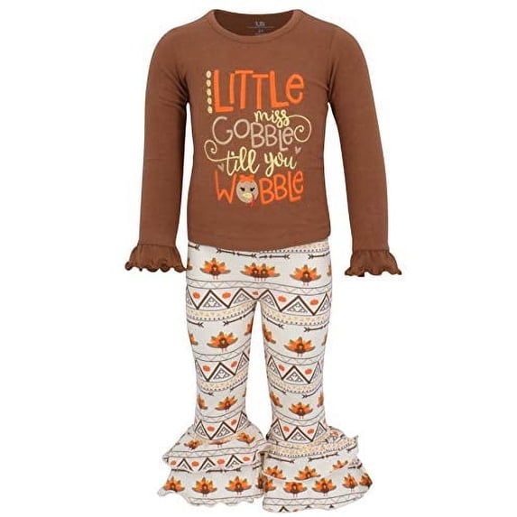 Unique Baby Girls 2 Piece Little Miss Gobble Turkey Thanksgiving Outfit (9)