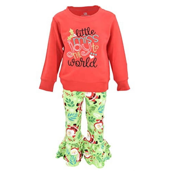 Unique Baby Girls 2 Piece Little Miss Joy Christmas Ruffle Outfit (12Y, Red)