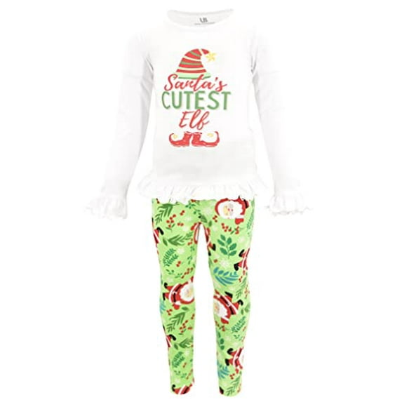 Unique Baby Girls 2 Piece Santas Cutest Elf Legging Set Outfit (4Y, Green)