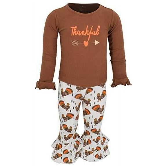 Unique Baby Girls 2 Piece Thankful Thanksgiving Turkey Ruffled Pants Outfit (5)