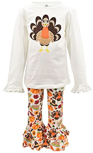3-Piece Thanksgiving Outfit Set For Toddler Girls - Turkey T-Shirt, Pants & Headband