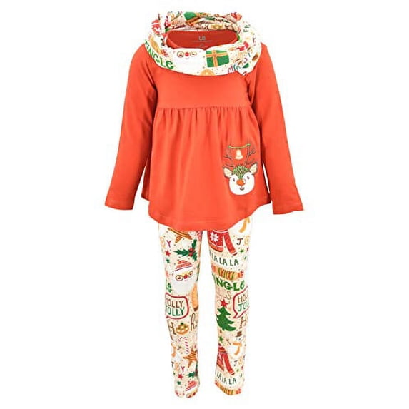Unique Baby Girls 3 Piece Christmas Reindeer Legging Set Outfit (8Y, Red)