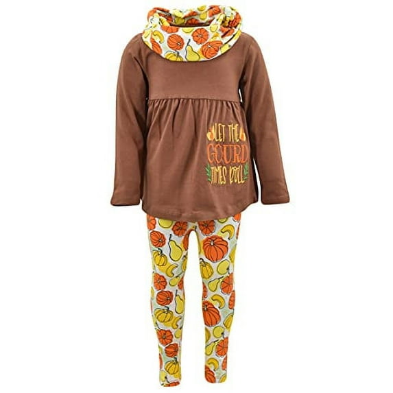 Unique Baby Girls 3 Piece Gourd Times Pumpkin Thanksgiving Outfit (5Y, Brown)