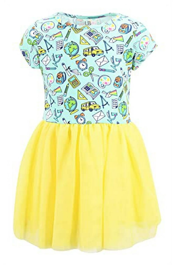 Girls Back To School Subjects Tutu Dress (7Y, Teal)