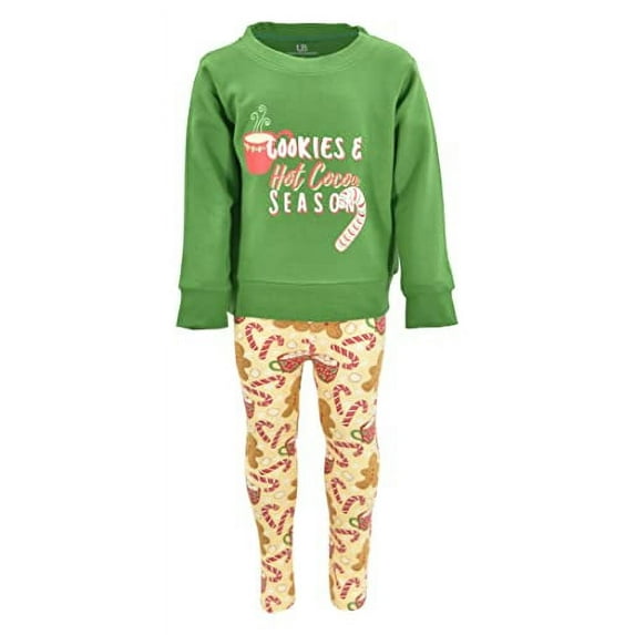 Unique Baby Girls Christmas Cookies Hot Cocoa Legging Set Outfit (6Y, Green)