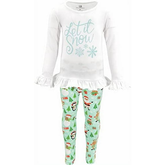 Unique Baby Girls Christmas Glitter Let it Snow Legging Set Outfit (8Y, Blue)