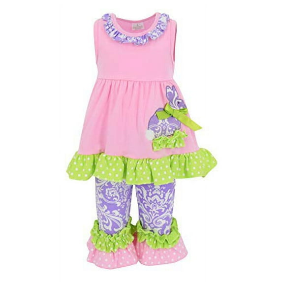 Unique Baby Girls Damask Easter Bunny Easter Outfit (5T/L, Pink)