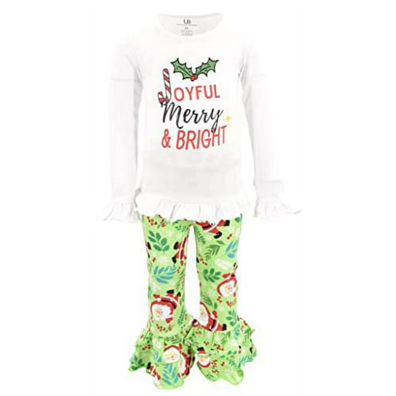 Unique Baby Girls Joyful Merry Bright Santa Christmas Outfit (8Y, Green)