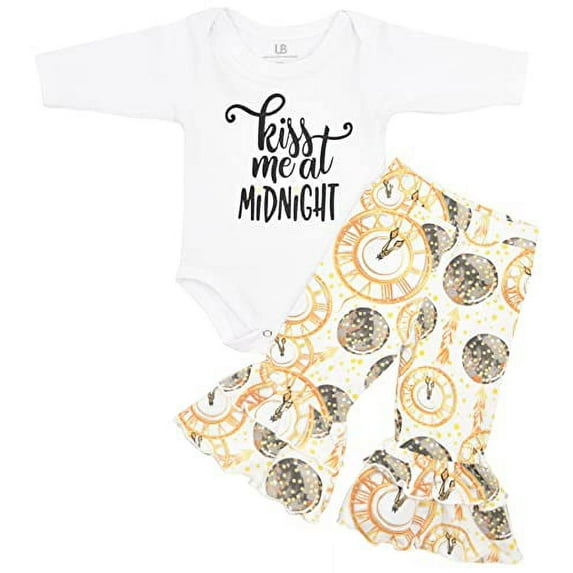 Unique Baby Girls Kiss Me At Midnight New Year Ruffle Layette Set (3M, White)