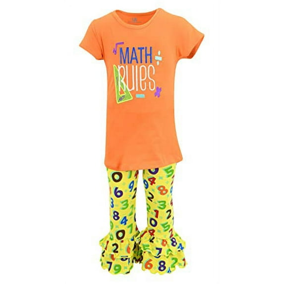 Unique Baby Girls Math Class Rules Ruffle Top Legging Outfit (9Y, Yellow)