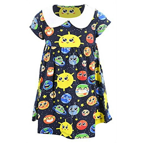Unique Baby Girls Outer Space Back To School Skater Dress (5Y, Navy Blue)