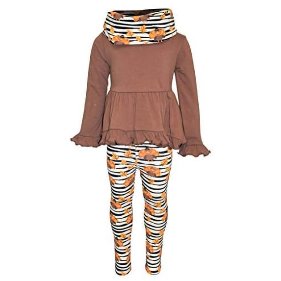 Unique Baby Girls Striped Turkey 3pc Ruffle Thanksgiving Outfit (4t, Striped)