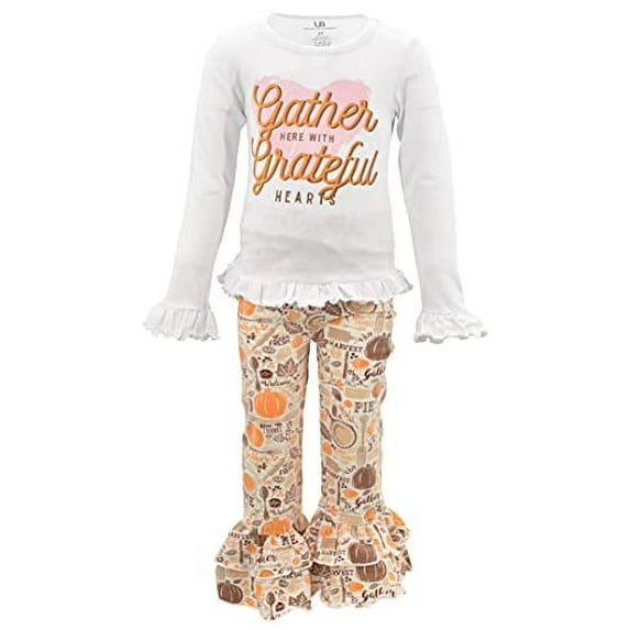 Unique Baby Girls Thanksgiving Grateful Ruffle Legging Set Outfit (8Y, White)