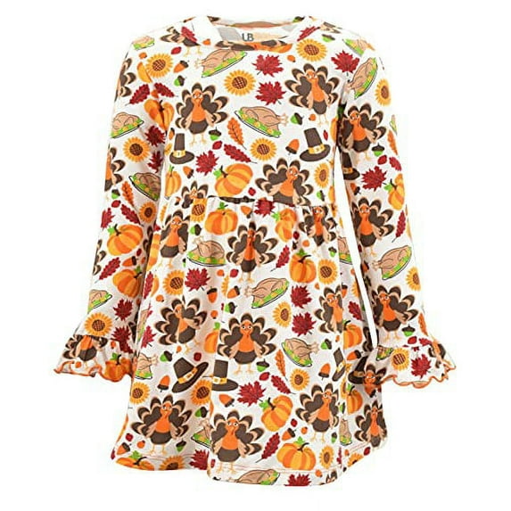 Unique Baby Girls Thanksgiving Pilgrim Turkey Dinner Dress (9Y, White)