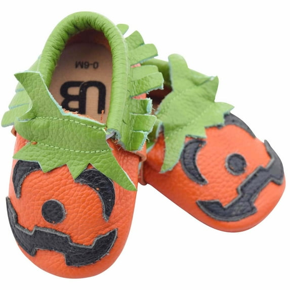 Unique Baby Limited Edition Genuine Leather Halloween Moccasins Pumpkin 3-6 Months