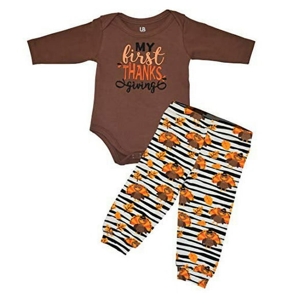 Unique Baby Unisex My First Thanksgiving 2pc Outfit Set (6m, Striped Turkey)
