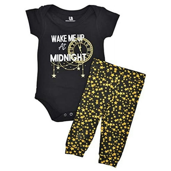 Unique Baby Unisex Wake Me At Midnight New Year Layette Set (3M, Black)
