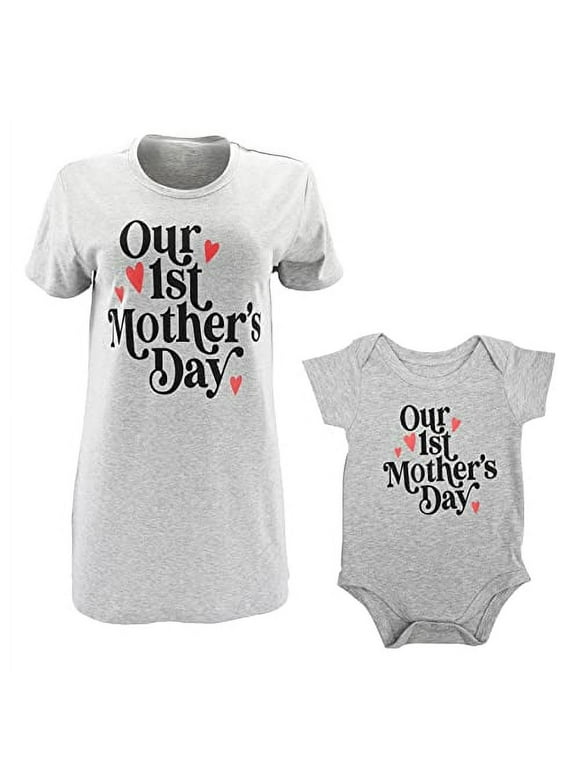 Unique Baby Womens Our First Mothers Day Mommy and Baby Matching Shirt (Md, Gray)