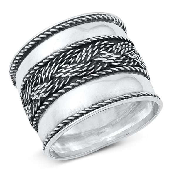 Unique Bali Design Ring .925 Sterling Silver Chunk Band Jewelry Female Male Unisex Size 9