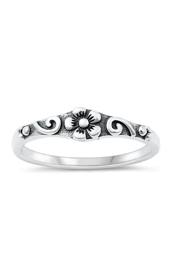 Unique Bali Flower Ring 925 Oxidized Sterling Silver Band Jewelry Female Male Unisex Size 9