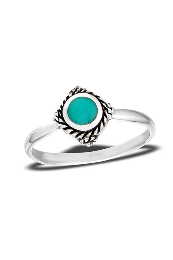 Unique Bali Simulated Turquoise Ring .925 Sterling Silver Band Blue CZ Jewelry Female Size 9