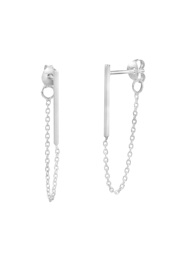 Unique Bar and Chain Sterling Silver Front-Back Post Drop Earrings