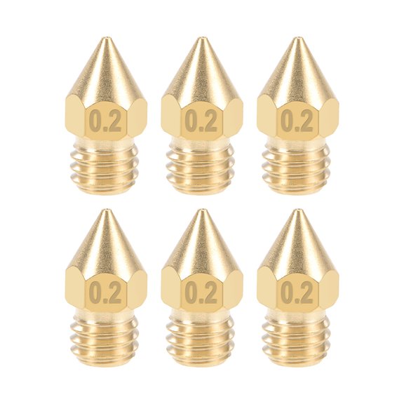 Unique Bargains 0.2mm 3D Printer Nozzle Head M6 Thread for MK8 1.75mm Extruder Print, Brass 6pcs