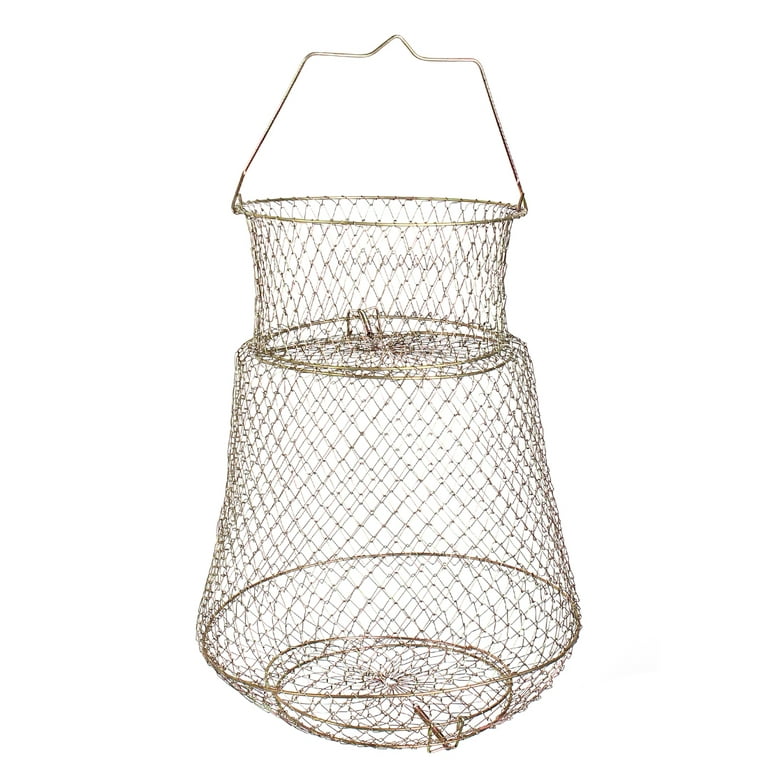Unique Bargains 0.5 x 0.5 Metal 2 Layers Spring Design Fishing Landing Net  Fish Basket Cage Shrimp Bronze Tone