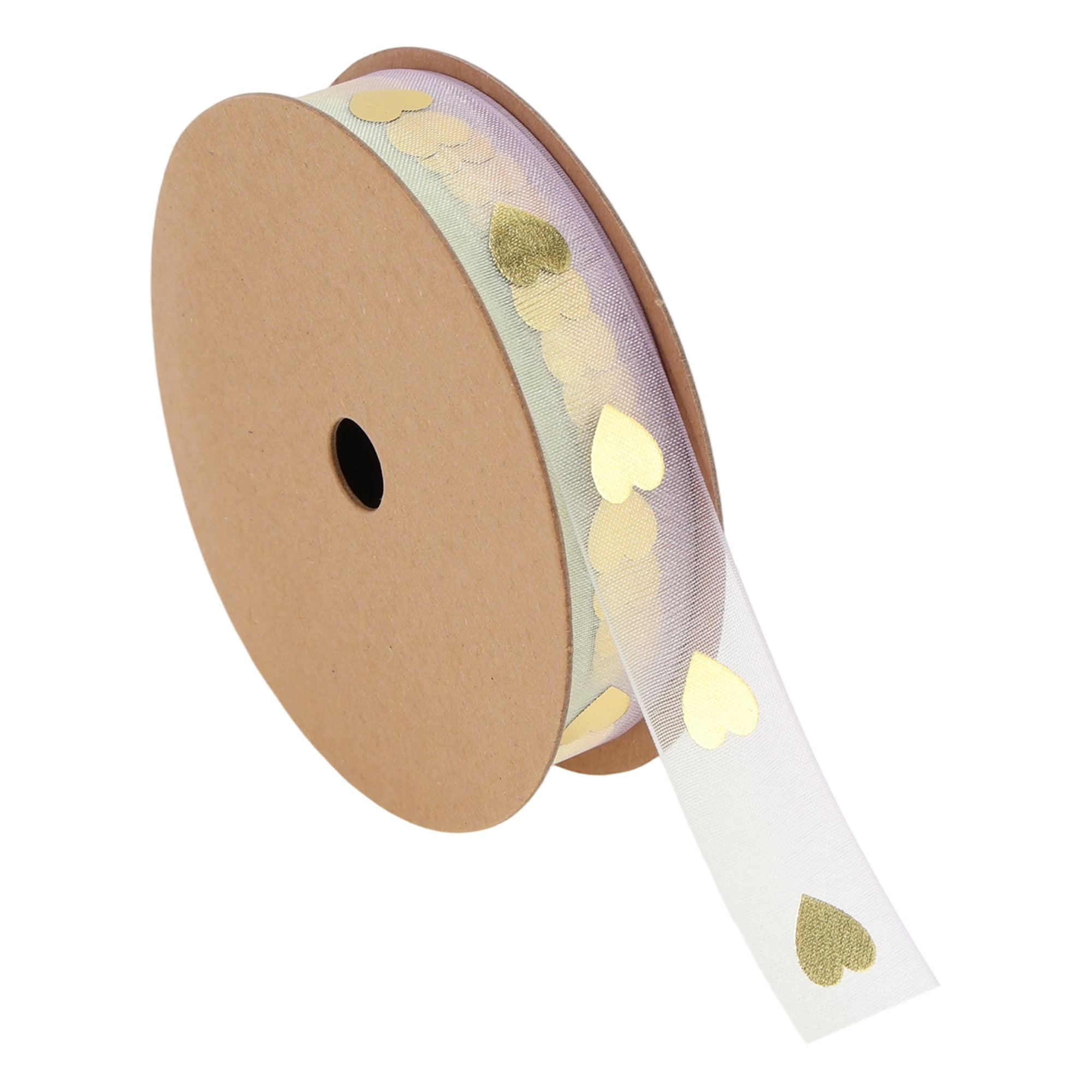 Unique Bargains 0.63in Gift Ribbon 29.53ft Gifting Gold Tone Heart ["0.63\" x 29.53\""]